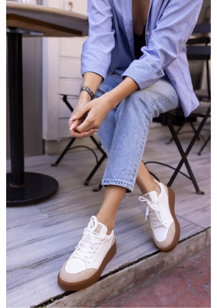 Gordon Kadın Bej Cilt Leopar Garnılı Sneaker modelleri