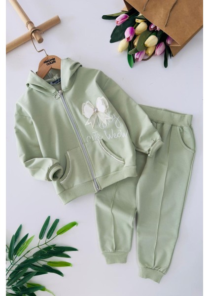 Lovely Fiyonk Detaylı Kapüşonlu Kız çocuk takım - Yeşil