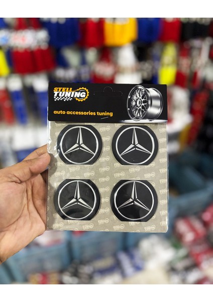 Universal Araç Uyumlu, Merceds Jant Göbeği Arması, Sticker 4'lü Set 60MM