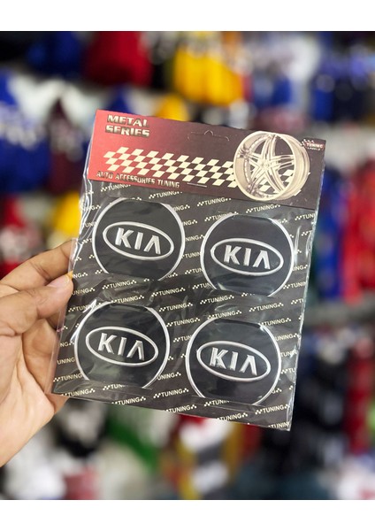 Universal Araç Uyumlu, Kia Jant Göbeği Arması, Sticker 4'lü Set 60MM