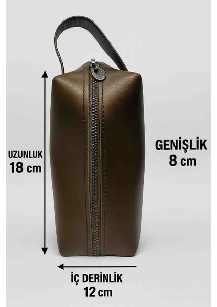 Dopp Kit Suni Deri Organizer Aksesuar Şık Tasarım Unisex El Çantası Kahverengi