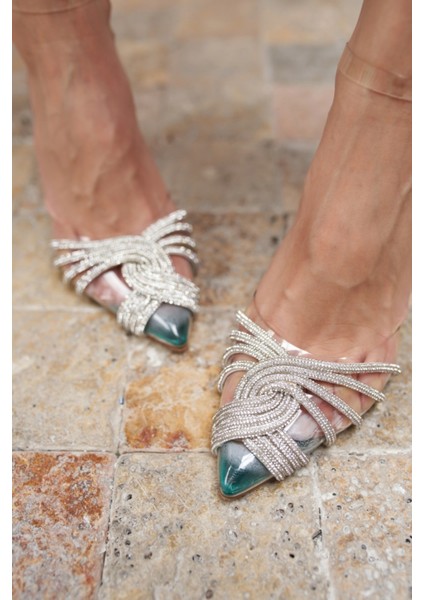 Luana Kadın Yeşil Seffaf ve Taş Detay Topuklu Ayakkabi