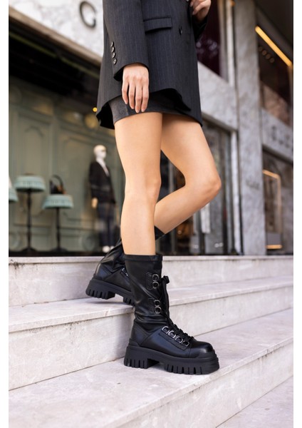 Reed Kadın Siyah Gercek Deri Strec Detayli Deri Bot