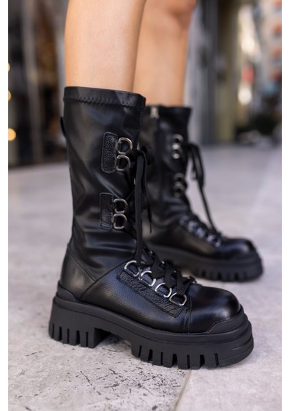 Reed Kadın Siyah Gercek Deri Strec Detayli Deri Bot modelleri