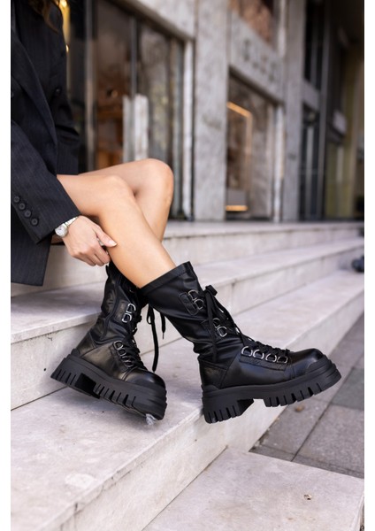 Reed Kadın Siyah Gercek Deri Strec Detayli Deri Bot