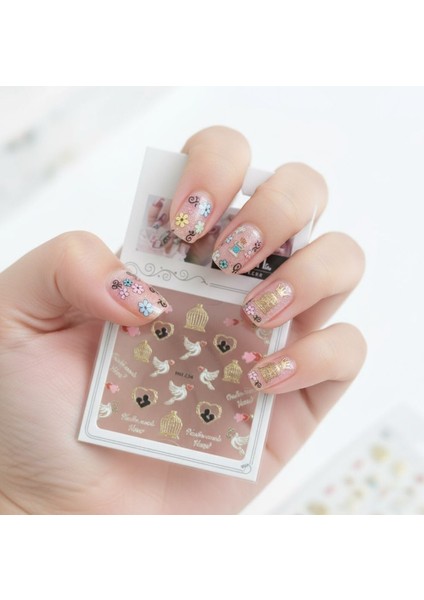 3 Lü Nail Art Sticker Seti - 36 Adet (Kuş Kafesi, Kurdele ve Çiçek Desenleri) fiyatları