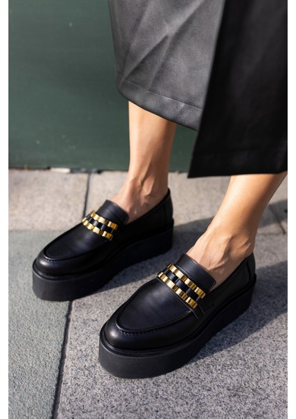 Milic Kadin Siyah Gercek Deri Eva Tabanli Loafer Ayakkabi fiyatları