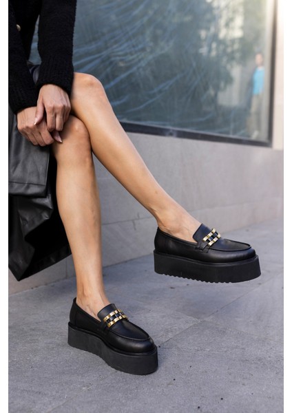 Milic Kadin Siyah Gercek Deri Eva Tabanli Loafer Ayakkabi modelleri