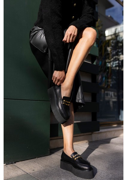 Milic Kadin Siyah Gercek Deri Eva Tabanli Loafer Ayakkabi indirimleri