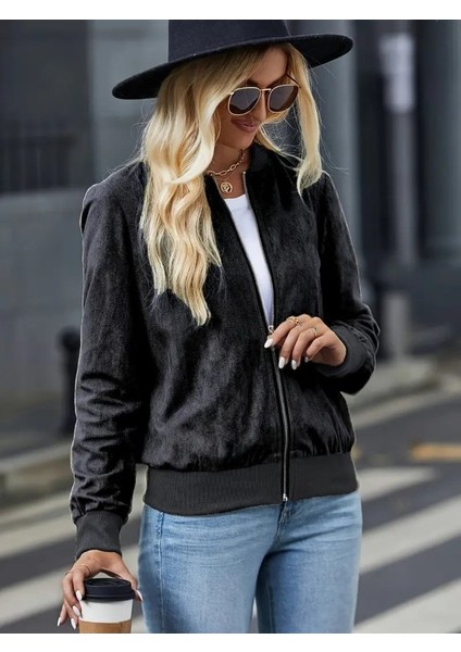 Kadın Uzun Kollu Önden Fermuarlı Süet Ceket fiyatları
