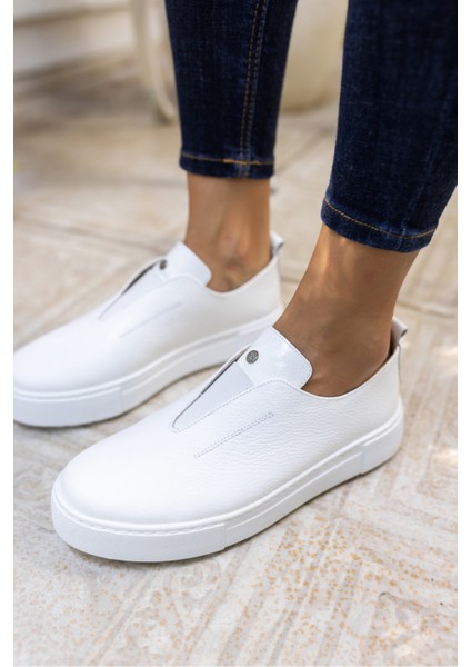 Yussi Kadin Beyaz Gercek Deri Sneaker