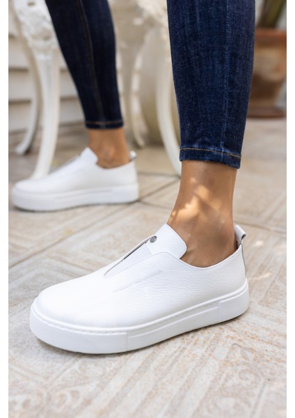 Yussi Kadin Beyaz Gercek Deri Sneaker