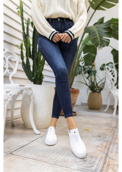 Yussi Kadin Beyaz Gercek Deri Sneaker