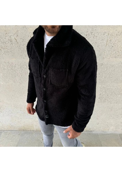 Erkek Pelüş Polar Hırka Gömlek – Yakalı, Ilik Düğmeli, Göğüs Cepli, Yumuşak Dokulu Kışlık Regular Fit Rahat Günlük Model - Siyah fiyatları