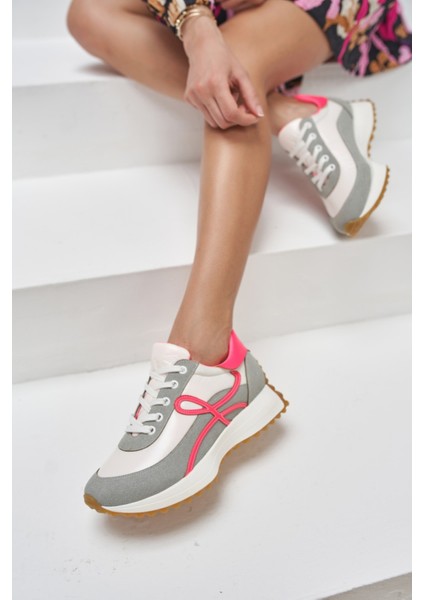 Jaıne Kadın Beyaz Fusya Sneakers Ayakkabi indirimleri