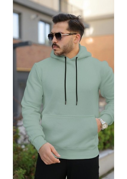 Erkek Kapüşonlu Üç Iplik Şardonlu Hoodie