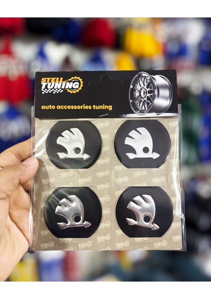 Universal Araç Uyumlu, Skoda Jant Göbeği Arması, Sticker 4'lü Set 60MM