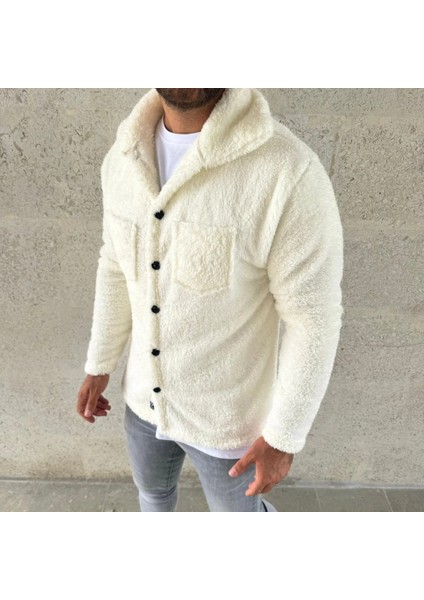 Erkek Pelüş Polar Hırka Gömlek – Yakalı, Ilik Düğmeli, Göğüs Cepli, Yumuşak Dokulu Kışlık Regular Fit Rahat Günlük Model - Beyaz fiyatları