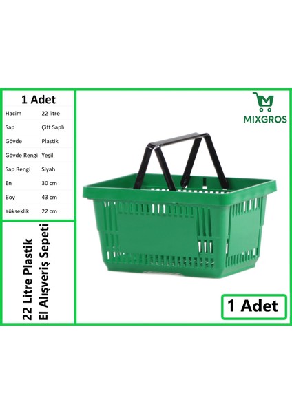 Plastik Market Alışveriş El Sepeti 22 Litre Yeşil 1 Adet