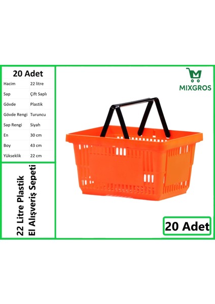 Plastik Market Alışveriş El Sepeti 22 Litre Turuncu 20 Adet