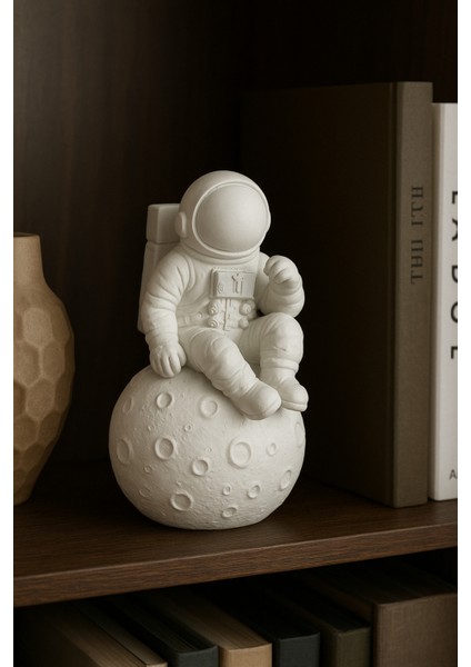 Ay Üzerinde Oturan Astronot Ev Dekoru Çocuk Odası Obje