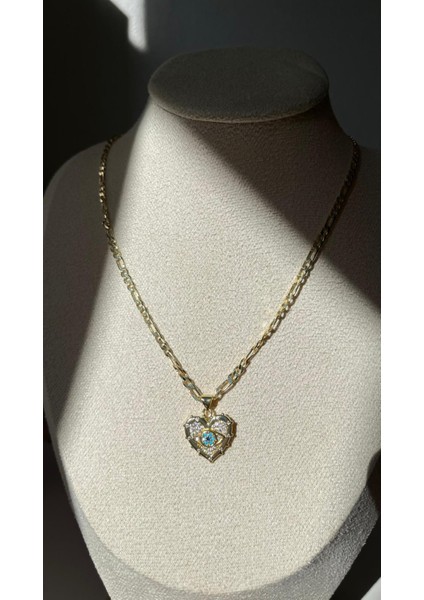 Kalp Nazar Detaylı Zirkon Taşlı Gold Çelik Kolye fiyatları