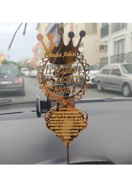 Kişiye Özel Ayet-El Kürsi ve Kalpli Dikiz Aynası Süsü