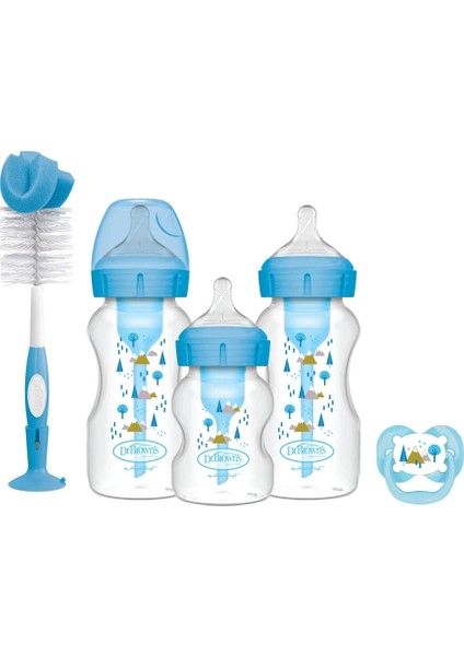 Bfs Dr Brown's Geniş Ağız Anti Kolik Options+ Pp Biberon Hediye Seti Mavi