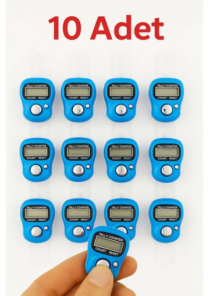 10 Adet Mavi – Dijital Parmak Tipi Yüzük Tesbih, Namaz Zikir Sayacı
