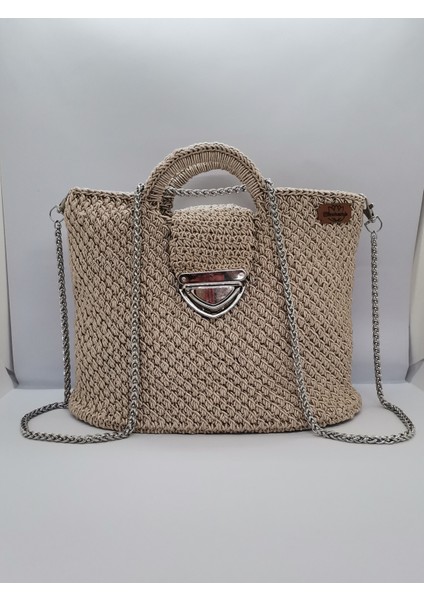 Kadın El ve Omuz Çantası Supra Ip El Yapımı Vizon