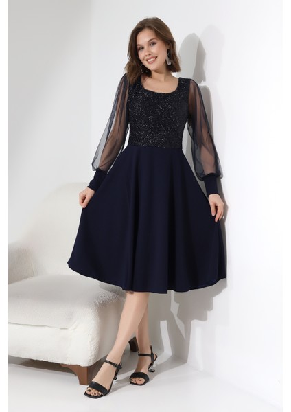 Simli Yuvarlak Yaka Elbise F119 fiyatları