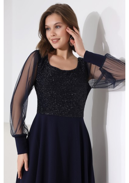 Simli Yuvarlak Yaka Elbise F119 indirimleri