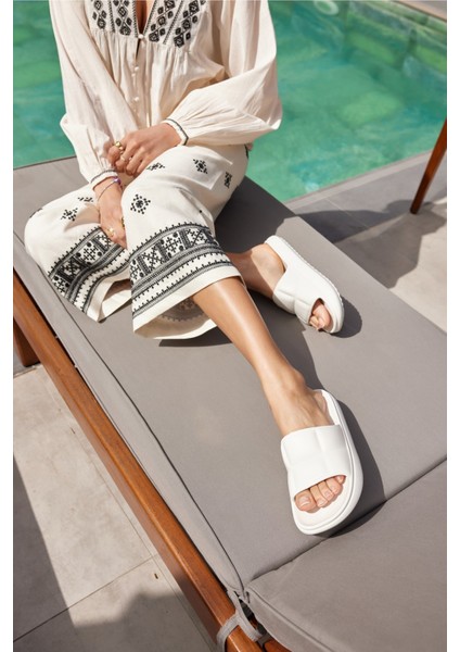 Clarisa Unısex Bej Baklava Desen Eva Gunluk-Plaj Platform Terlık fırsatları