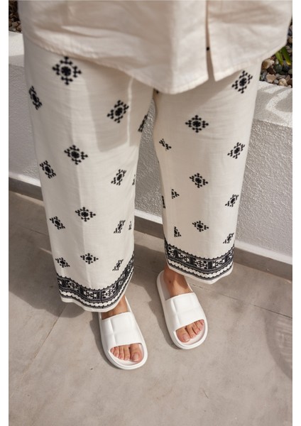 Clarisa Unısex Bej Baklava Desen Eva Gunluk-Plaj Platform Terlık