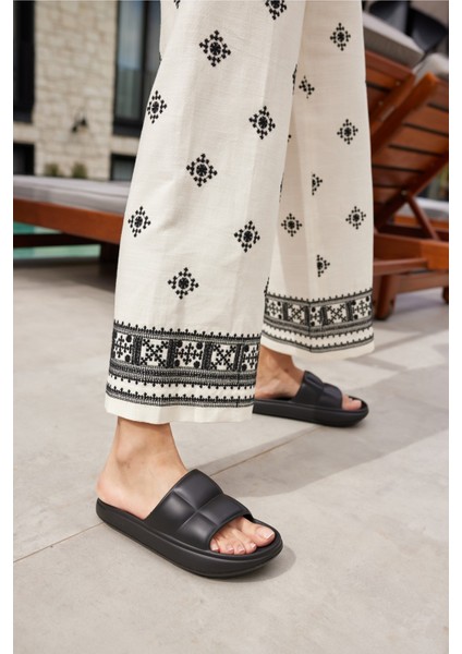 Clarisa Unısex Bej Baklava Desen Eva Gunluk-Plaj Platform Terlık