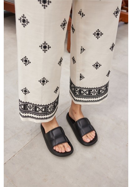 Clarisa Unısex Bej Baklava Desen Eva Gunluk-Plaj Platform Terlık