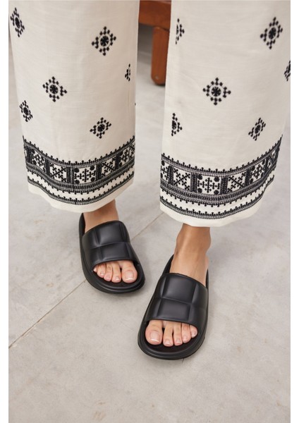 Clarisa Unısex Bej Baklava Desen Eva Gunluk-Plaj Platform Terlık