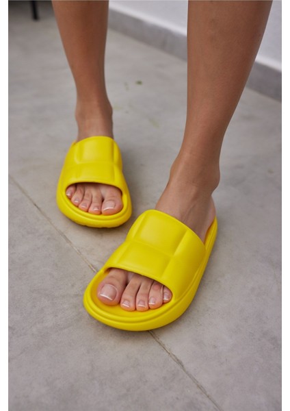 Clarisa Unısex Bej Baklava Desen Eva Gunluk-Plaj Platform Terlık