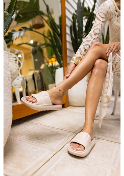 Clarisa Unısex Bej Baklava Desen Eva Gunluk-Plaj Platform Terlık fiyatları