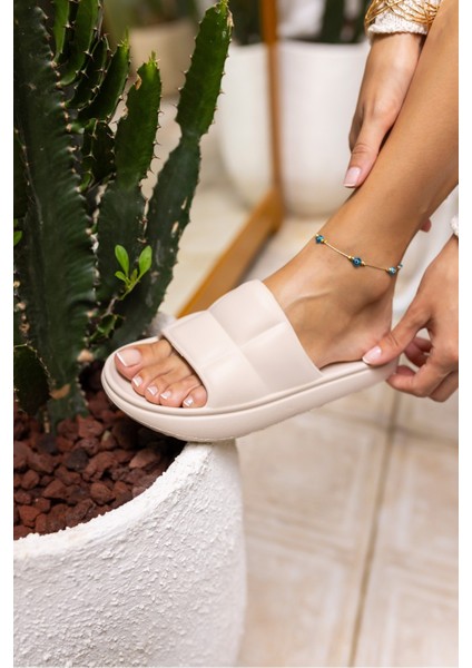 Clarisa Unısex Bej Baklava Desen Eva Gunluk-Plaj Platform Terlık fırsatları