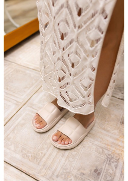 Clarisa Unısex Bej Baklava Desen Eva Gunluk-Plaj Platform Terlık indirimleri