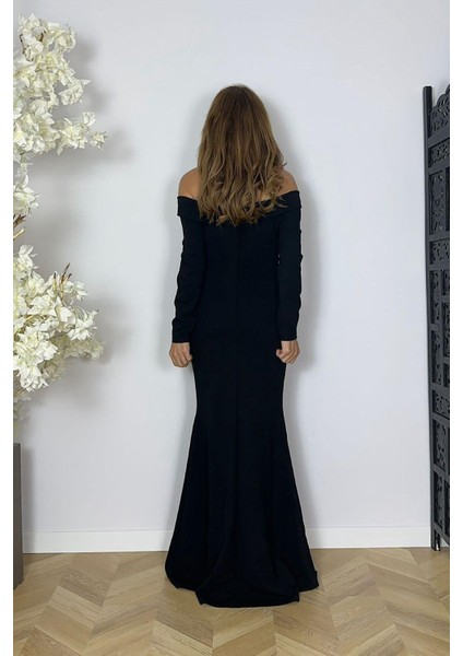 G1608 Madonna Yaka Inci ve Taş Detaylı Abiye Elbise Siyah fırsatları