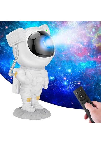 Uzaktan Kumandalı ve Zamanlayıcılı Farklı Renk Işık Modlu Astronot Projektör Gece Ası