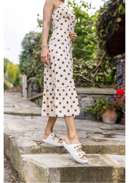 Zaha Kadın Beyaz Piramit Detay Plaj-Gunluk Eva Terlık