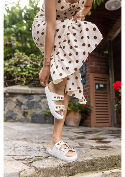 Zaha Kadın Beyaz Piramit Detay Plaj-Gunluk Eva Terlık