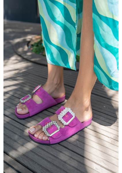 Josef Kadın Fusya Gercek Suet Tas Detay Terlik