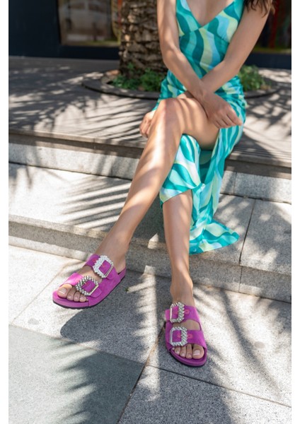 Josef Kadın Fusya Gercek Suet Tas Detay Terlik fırsatları