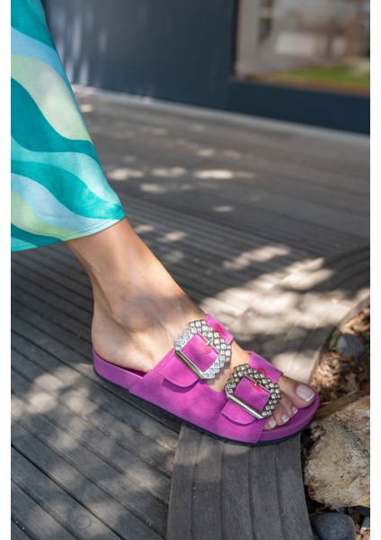 Josef Kadın Fusya Gercek Suet Tas Detay Terlik