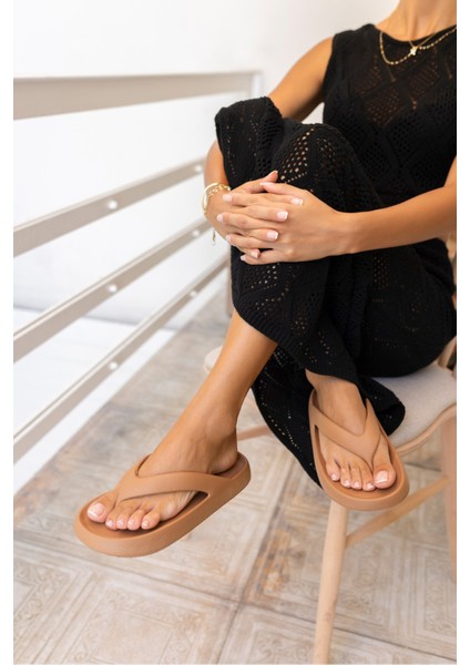 Lambo Unısex Taba Platform Eva Plaj-Gunluk Parmak Arası Terlık