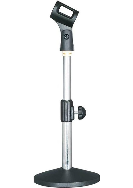 Tablalı Düz Masa Tipi Mikrofon Standı - Kısa Mikrofon Sehpası - Krom Renk